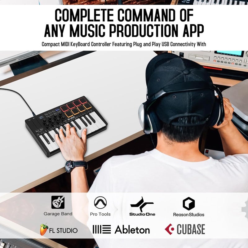 M-VAVE M-Wave 25 Key USB MIDI Keyboard Controller With 8 Backlit Drum Pads, Bluetooth Semi Weighted Professional dynamic keybed 8 Knobs and Music Production,Software Included (classics) K5 - Image 2